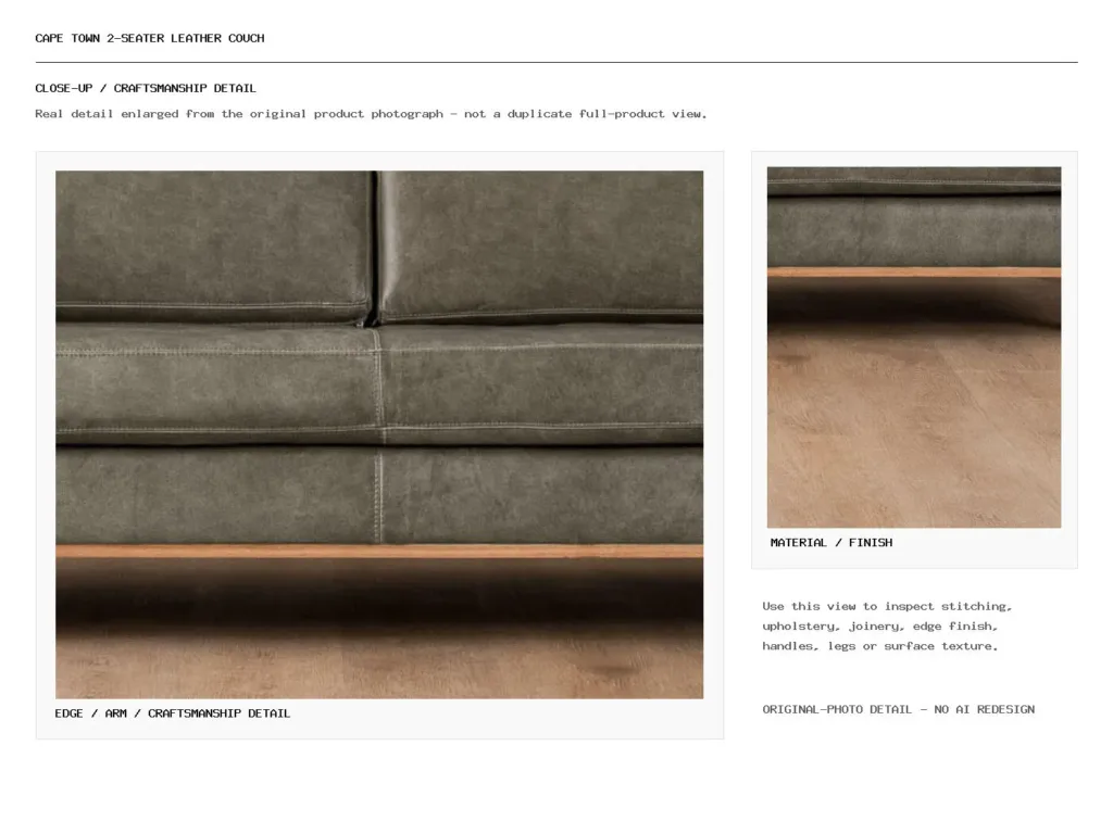 Cape Town 2-Seater Leather Couch Closeup