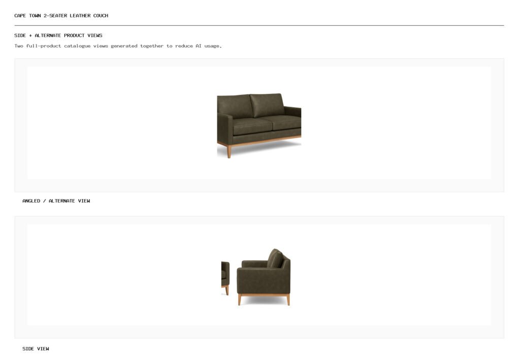 Cape Town 2-Seater Leather Couch angled alternate and side product views