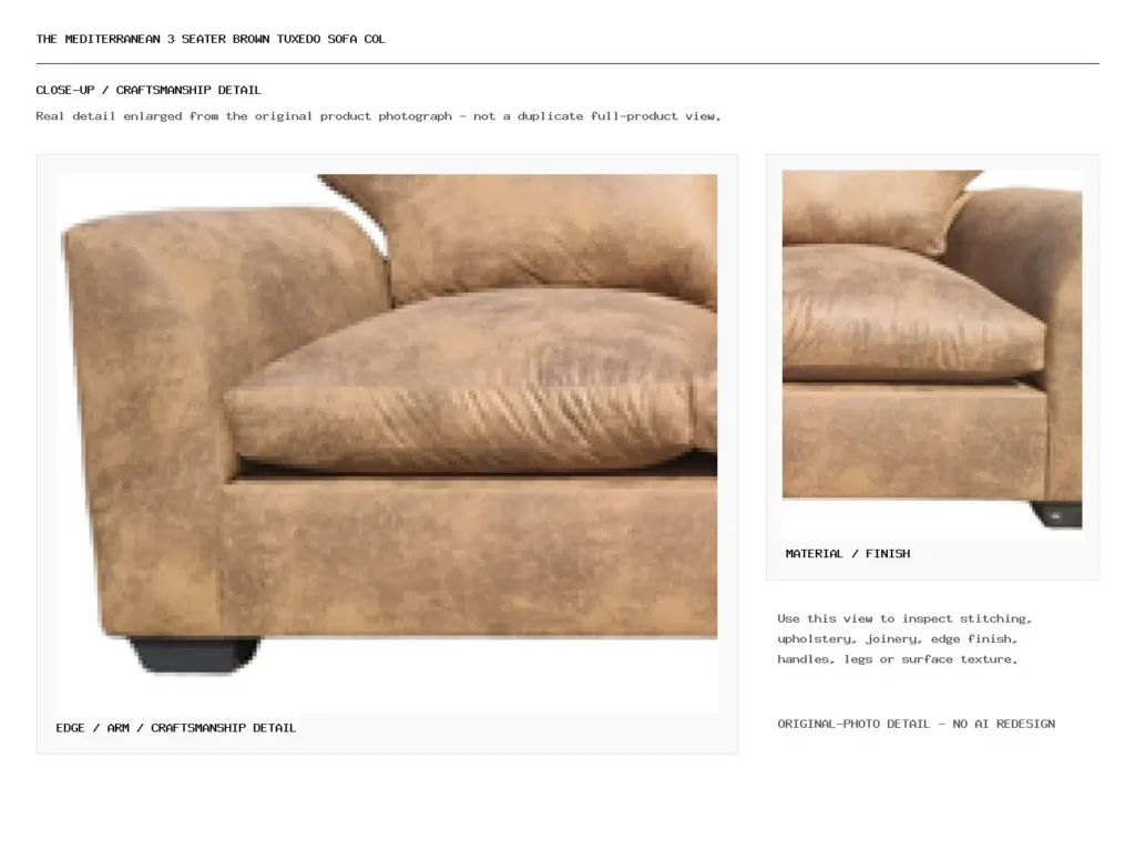 The Mediterranean 3 Seater Brown Tuxedo Sofa Col Closeup