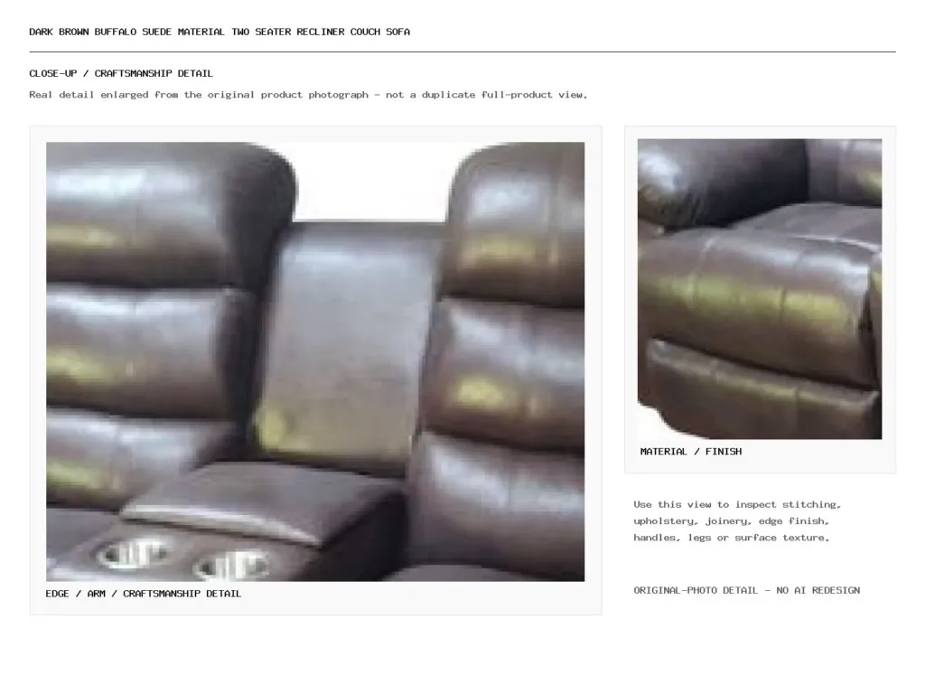 Dark Brown Buffalo Suede Material Two Seater Recliner Couch Sofa Closeup