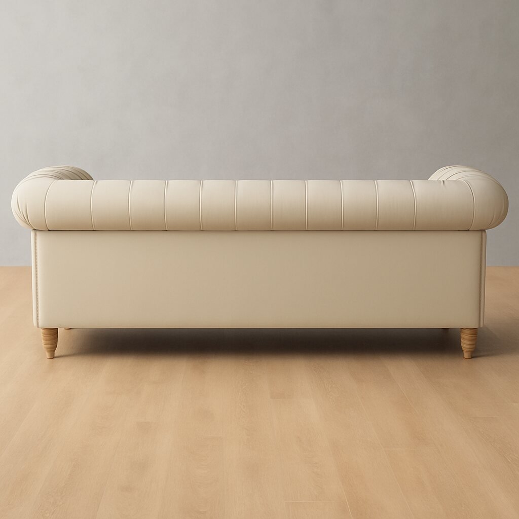 Chesterfield 4-Seater Leather Couch – Cream Rear