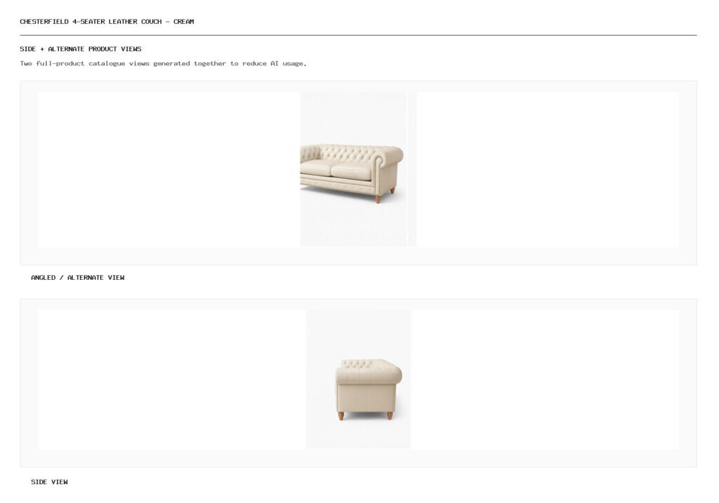 Chesterfield 4-Seater Leather Couch – Cream angled alternate and side product views