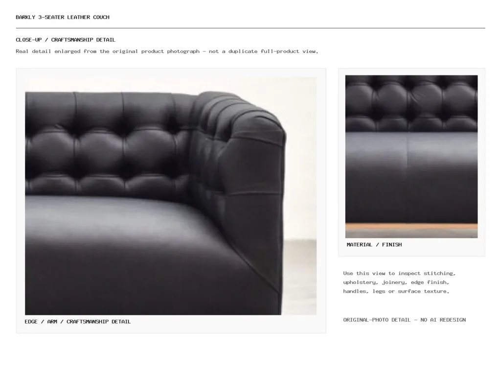 Barkly 3-Seater Leather Couch Closeup