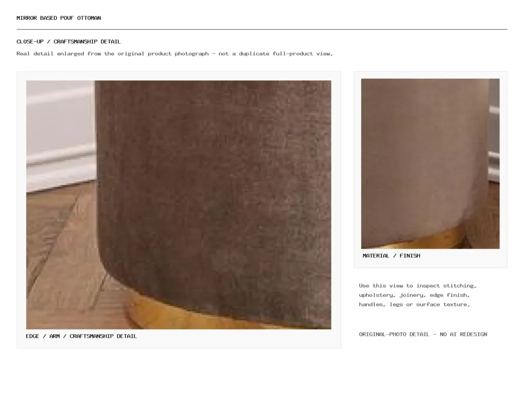 Mirror Based Pouf Ottoman Closeup