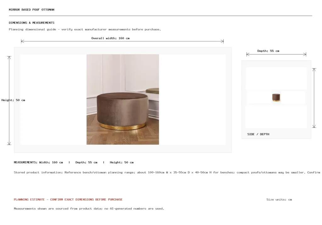 Mirror Based Pouf Ottoman Dimension