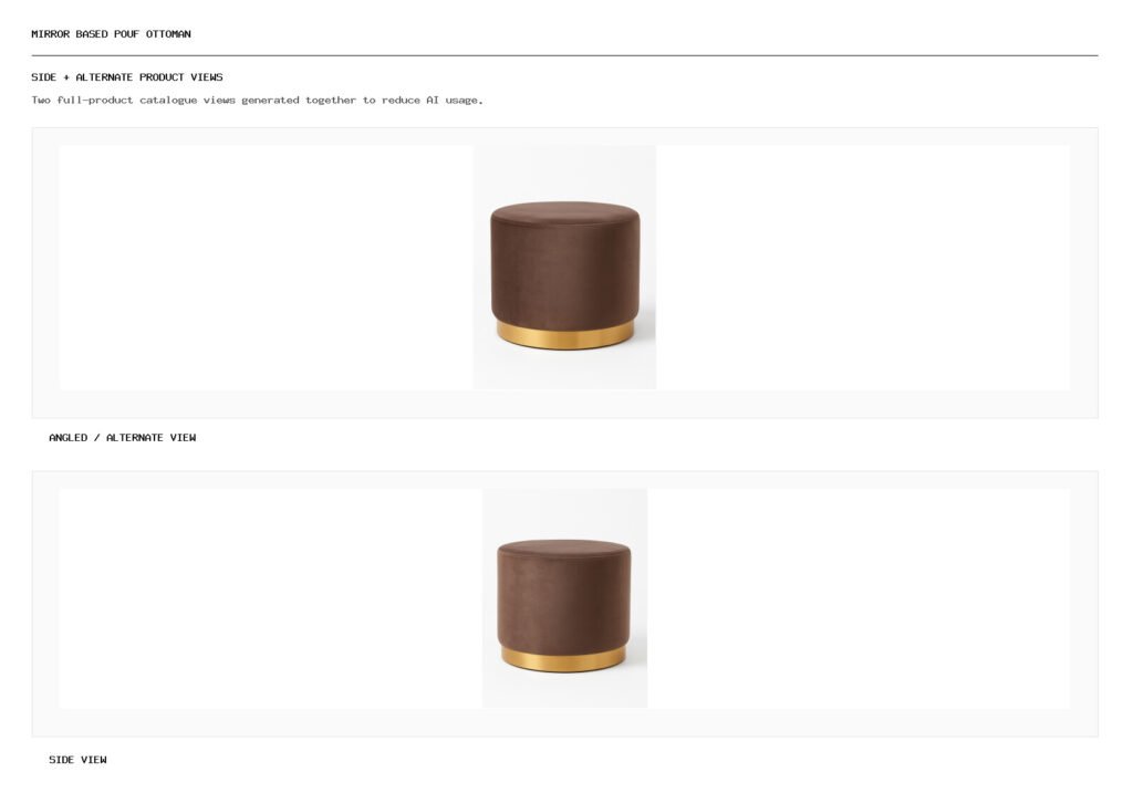 Mirror Based Pouf Ottoman angled alternate and side product views