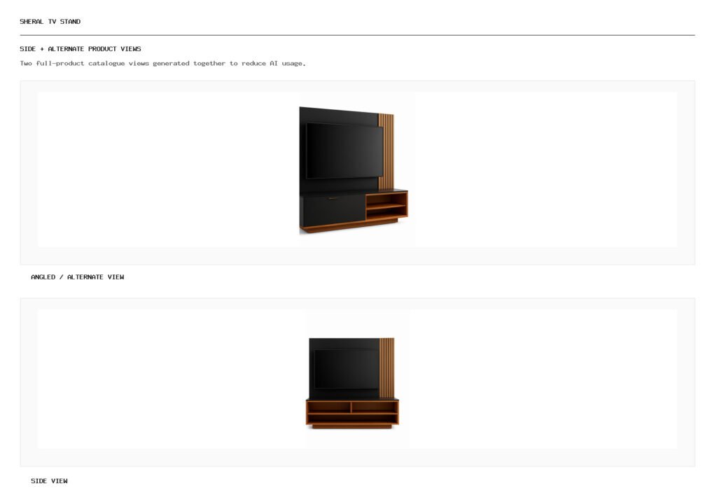 Sheral TV Stand angled alternate and side product views