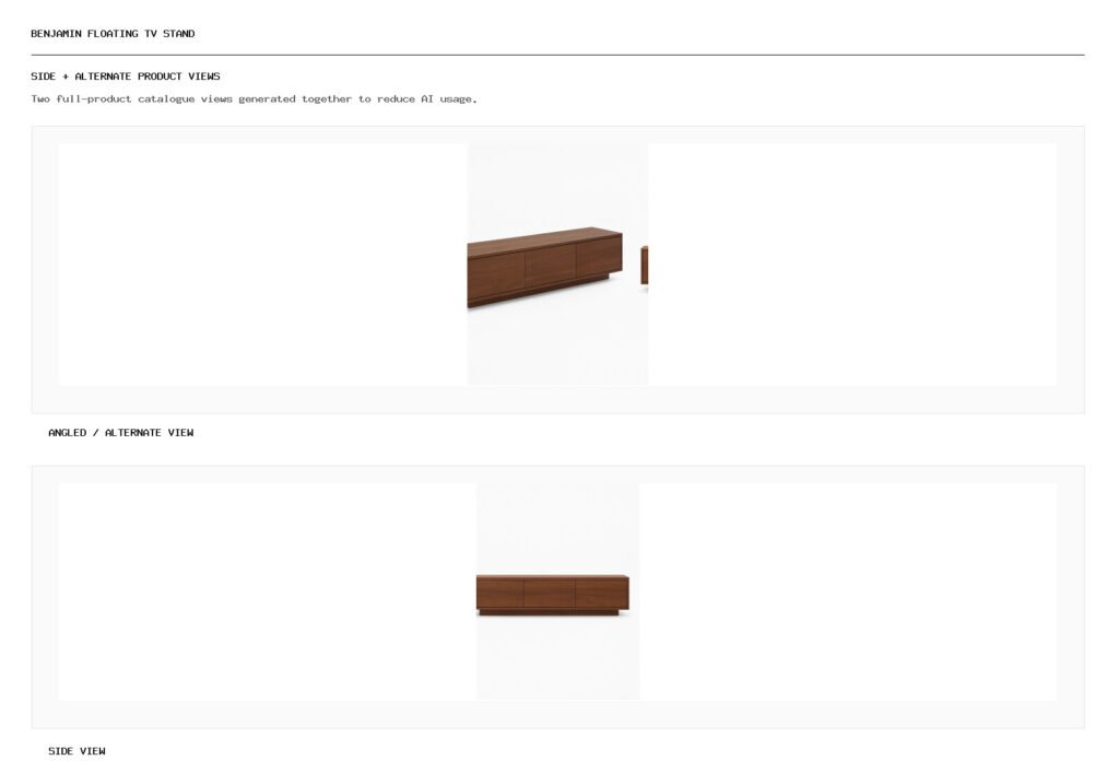 Benjamin Floating TV Stand angled alternate and side product views