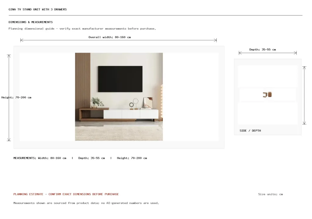 Gina TV Stand Unit With 3 Drawers Dimension