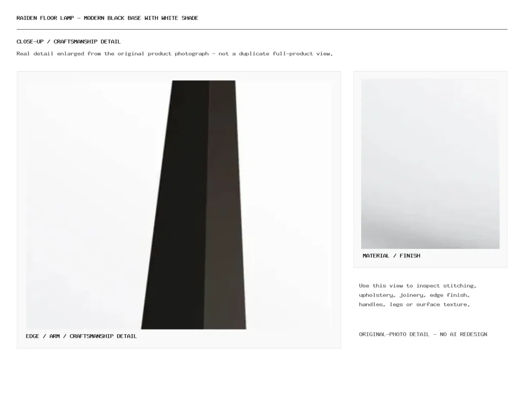 Raiden Floor Lamp – Modern Black Base with White Shade Closeup
