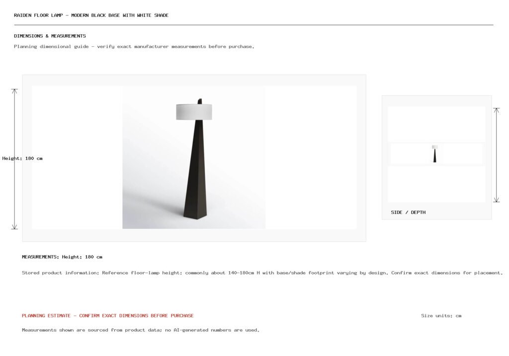 Raiden Floor Lamp – Modern Black Base with White Shade Dimension