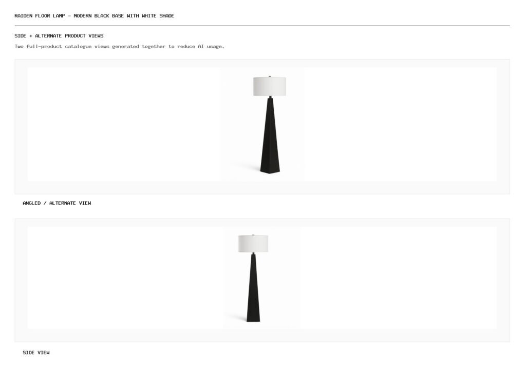 Raiden Floor Lamp – Modern Black Base with White Shade angled alternate and side product views
