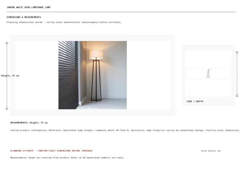 Janine White Head Lampshade Lamp Dimension