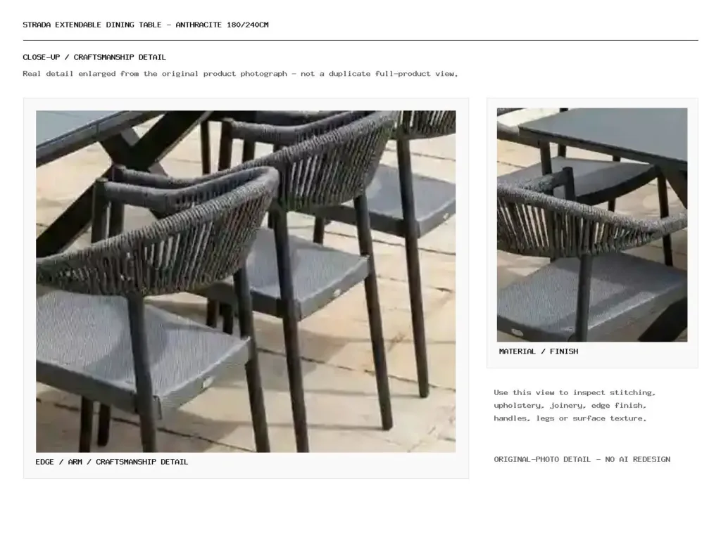 Strada Extendable Dining Table – Anthracite 180/240cm Closeup