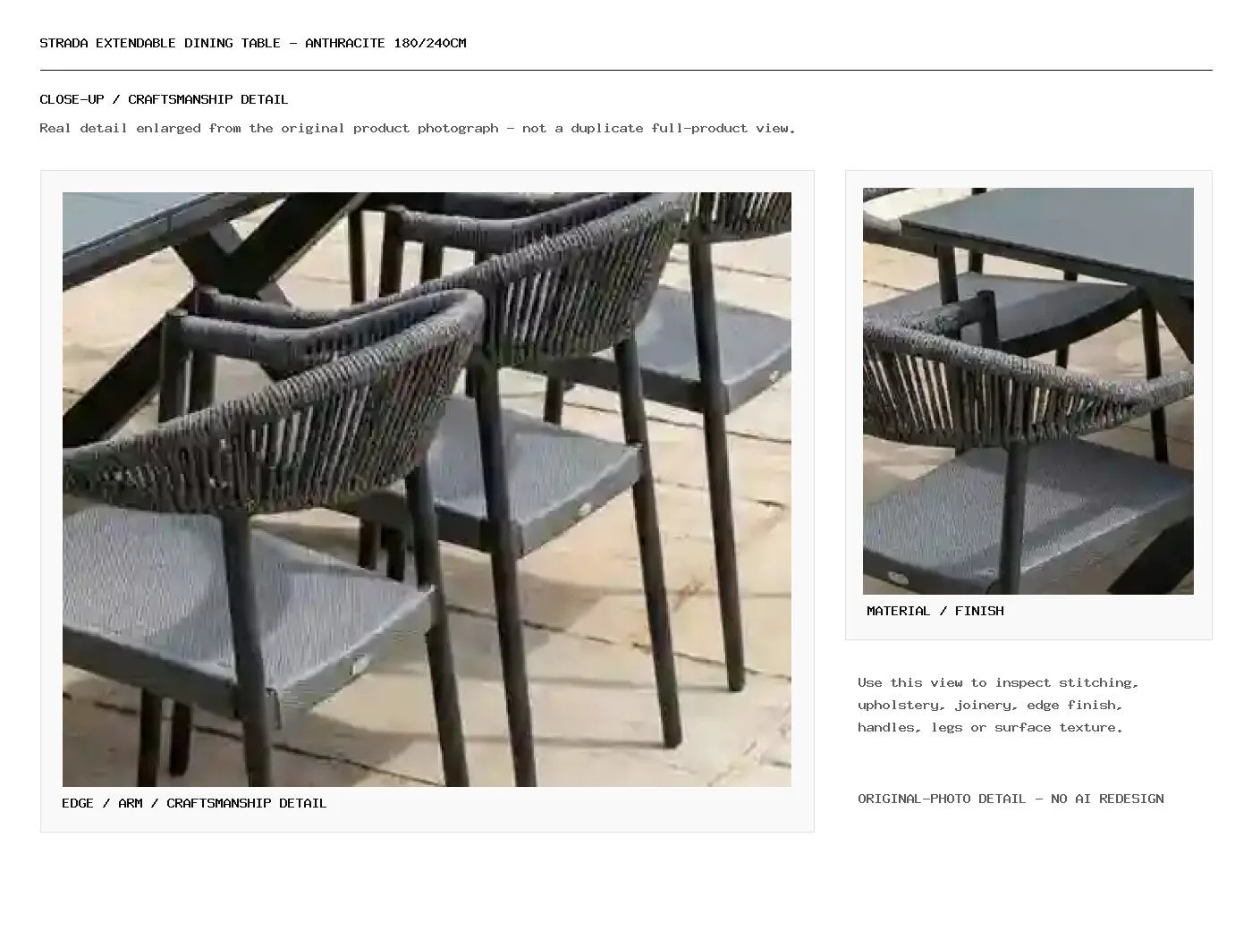 Strada Extendable Dining Table – Anthracite 180/240cm Closeup