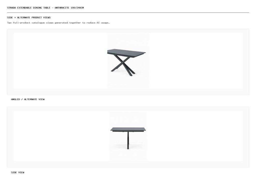 Strada Extendable Dining Table – Anthracite 180/240cm angled alternate and side product views