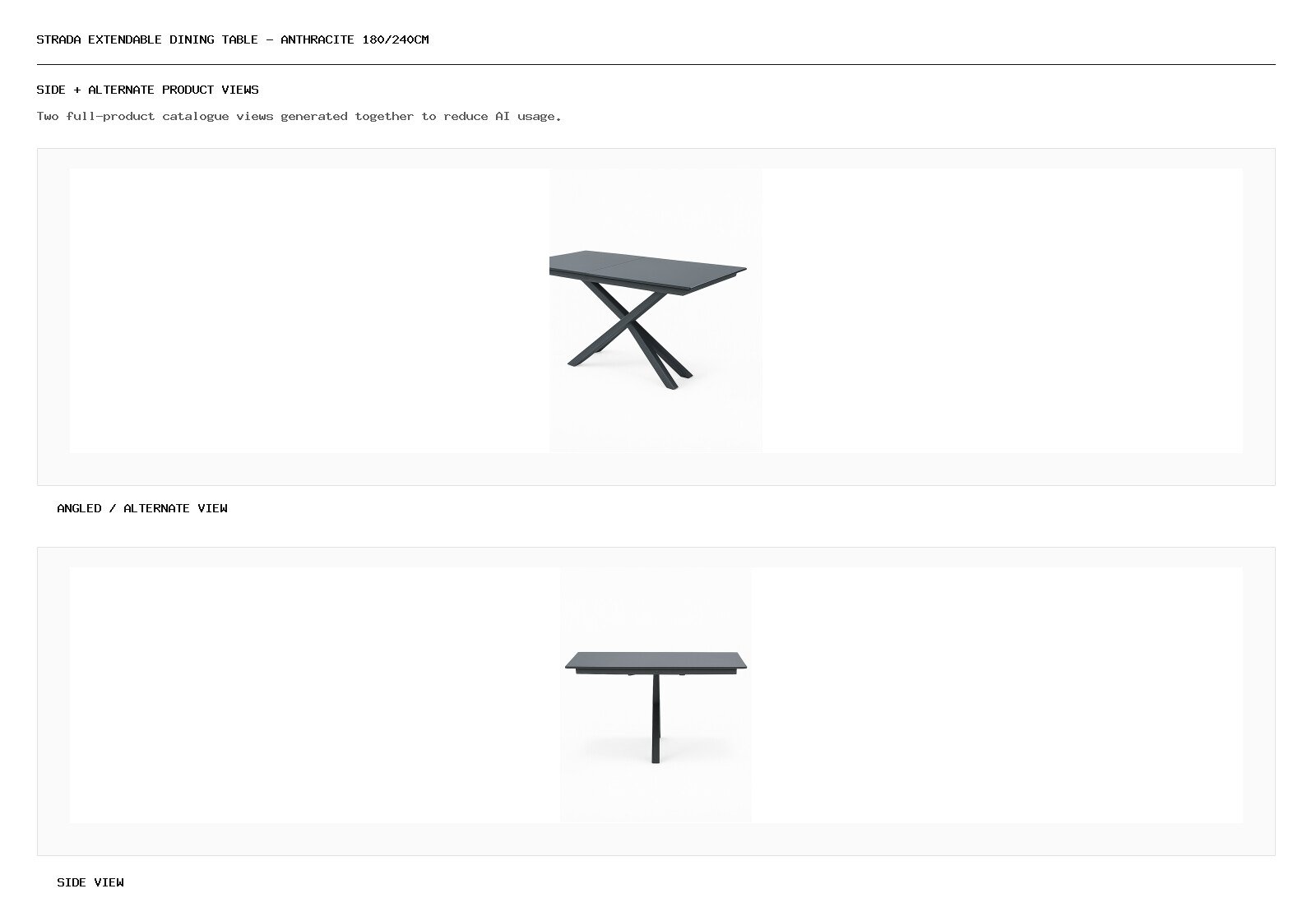 Strada Extendable Dining Table – Anthracite 180/240cm angled alternate and side product views