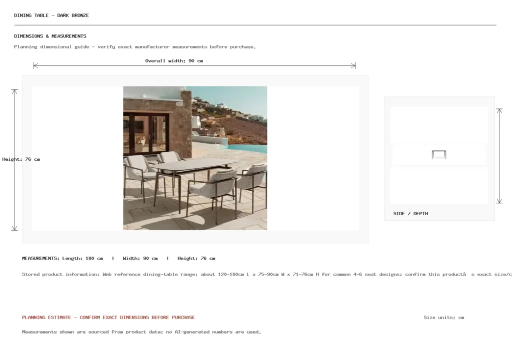Dining table – Dark Bronze Dimension
