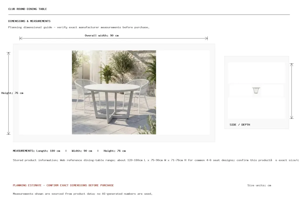Club Round Dining Table Dimension