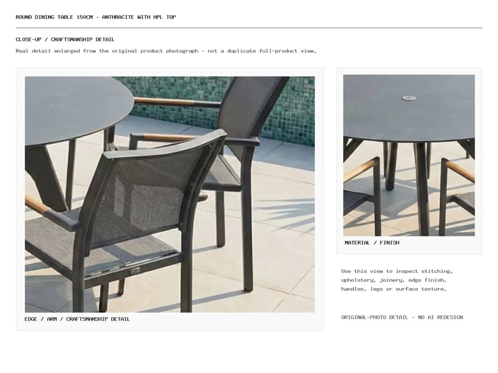 Round Dining Table 150cm – Anthracite With HPL Top Closeup