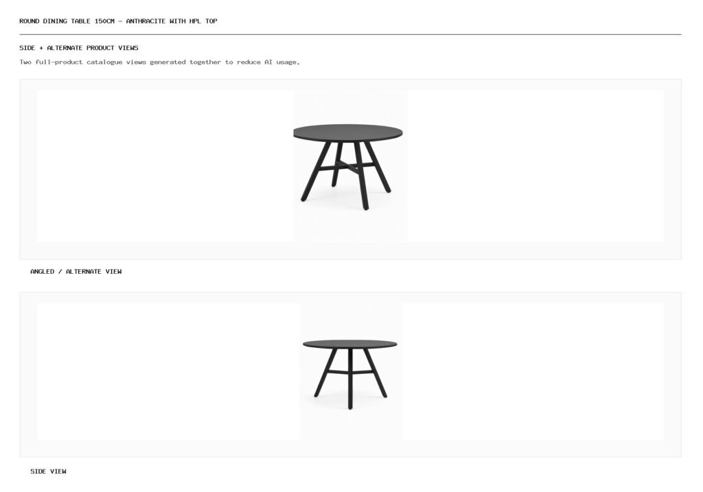 Round Dining Table 150cm – Anthracite With HPL Top angled alternate and side product views