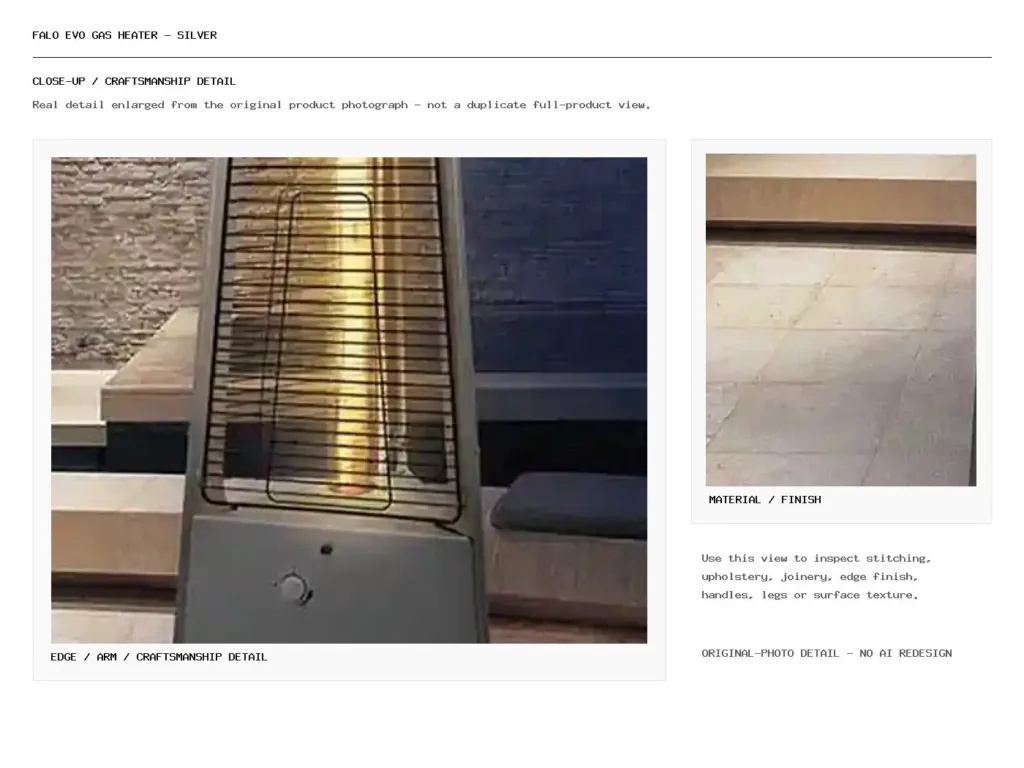 Falo Evo Gas Heater – Silver Closeup