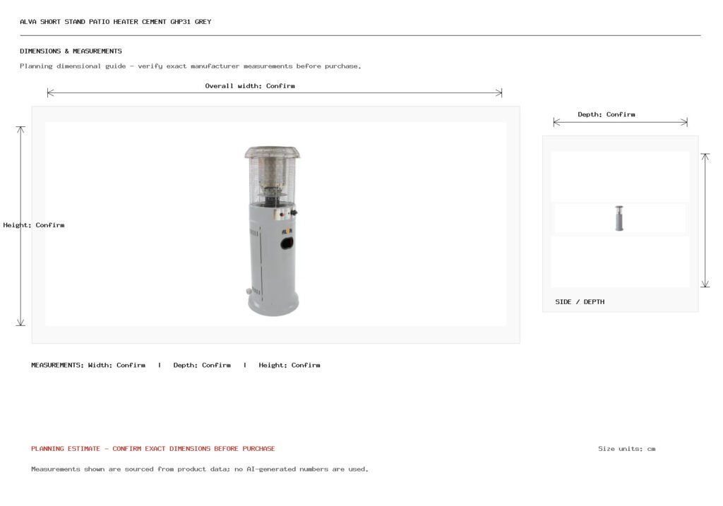Alva Short Stand Patio Heater Cement GHP31 Grey Dimension