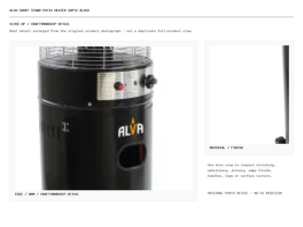 Alva Short Stand Patio Heater GHP32 Black Closeup