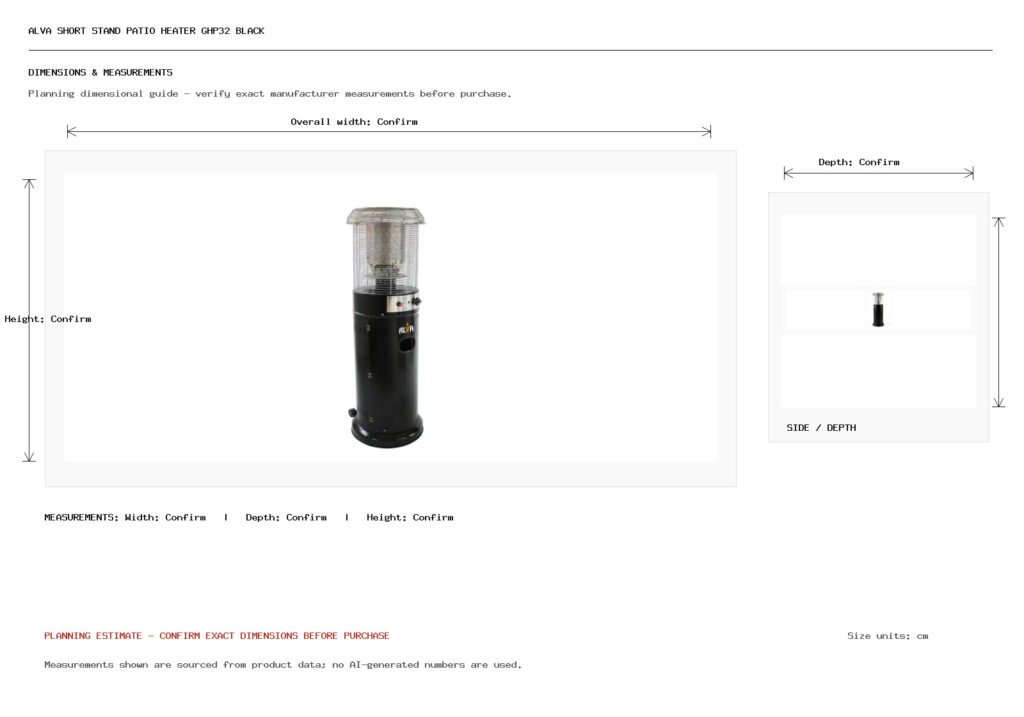 Alva Short Stand Patio Heater GHP32 Black Dimension