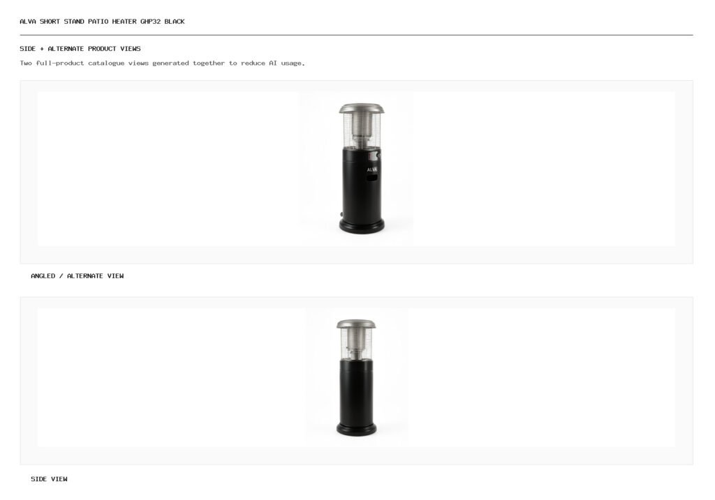 Alva Short Stand Patio Heater GHP32 Black angled alternate and side product views