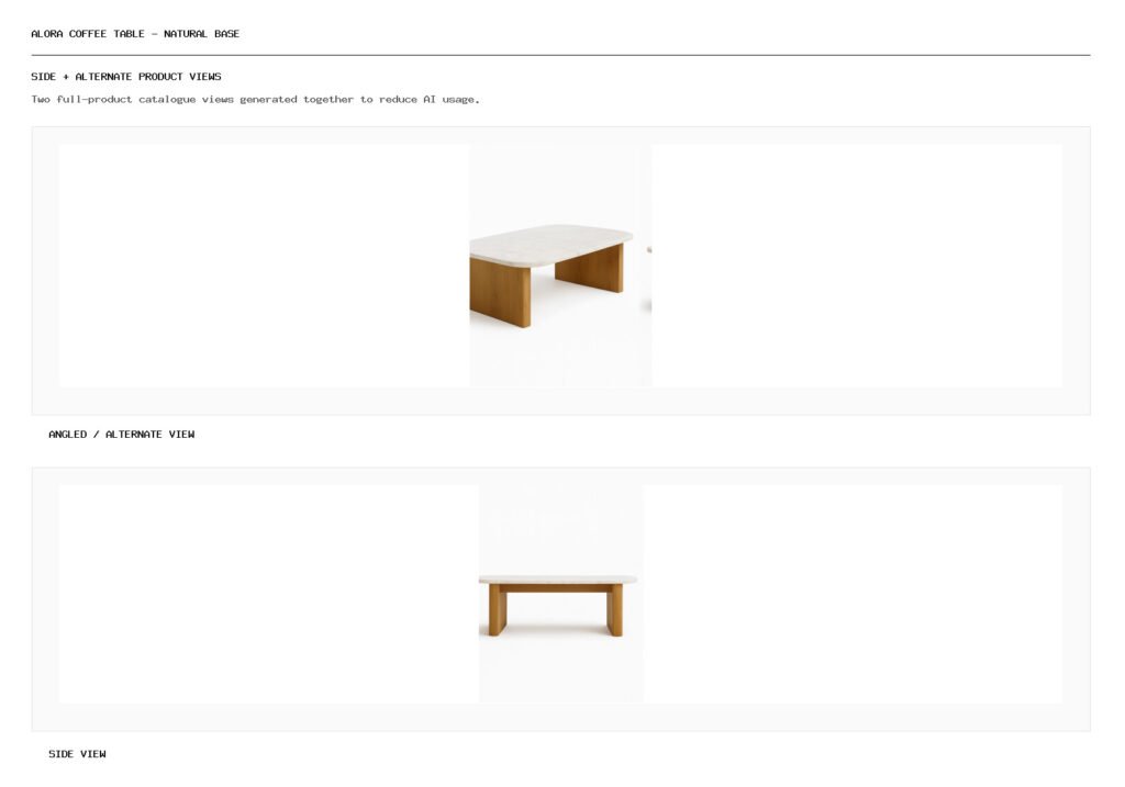 Alora Coffee Table – Natural Base angled alternate and side product views