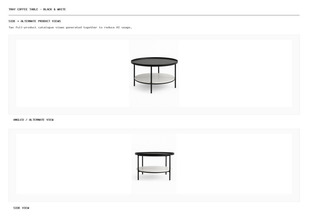 Tray Coffee Table – Black & White angled alternate and side product views