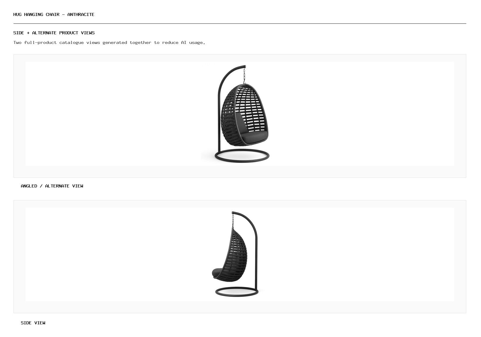 Hug hanging chair – Anthracite angled alternate and side product views