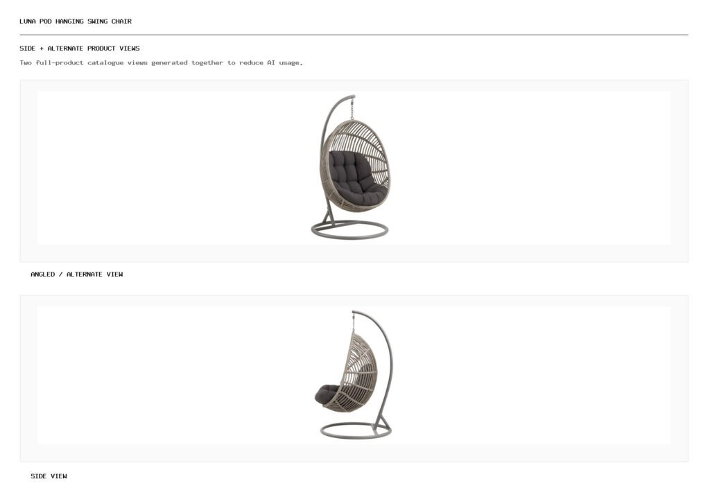 Luna Pod Hanging Swing Chair angled alternate and side product views