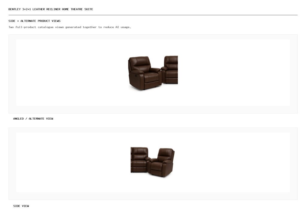 Bentley 3+2+1 Leather Recliner Home Theatre Suite angled alternate and side product views