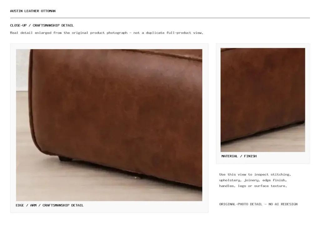 Austin Leather Ottoman Closeup