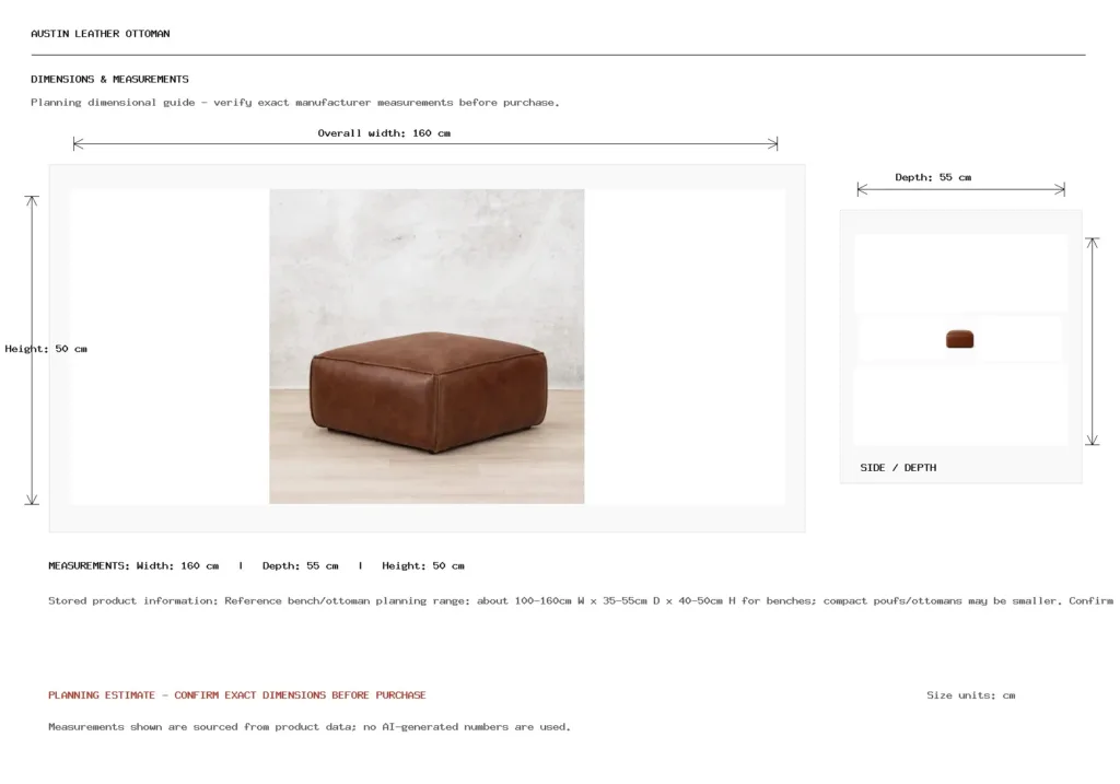 Austin Leather Ottoman Dimension