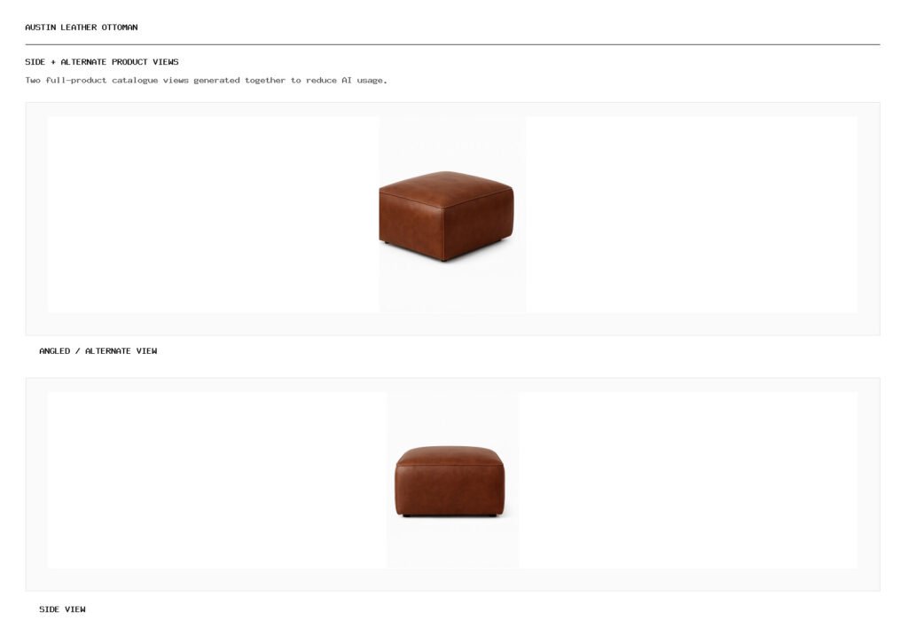 Austin Leather Ottoman angled alternate and side product views