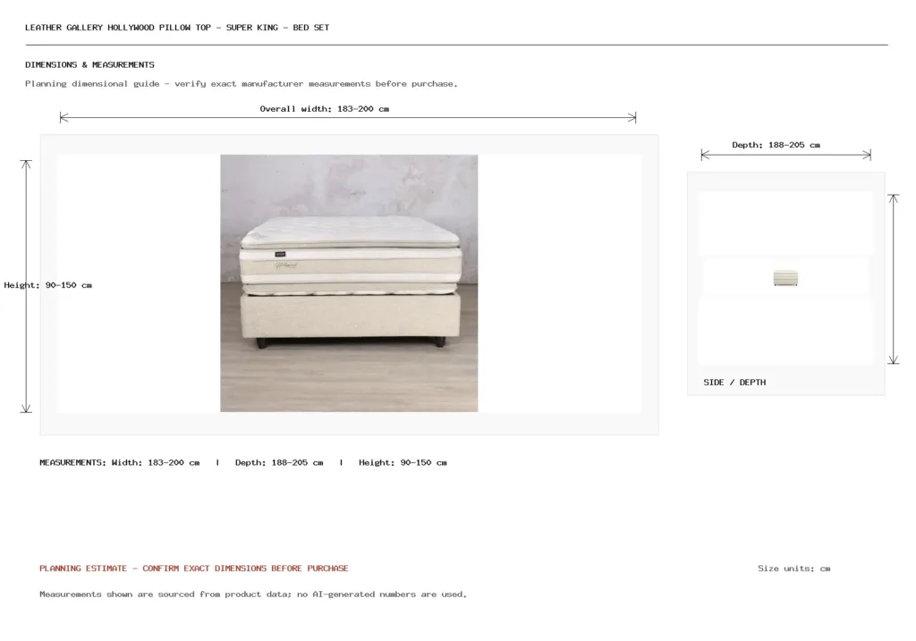 Leather Gallery HollyWood Pillow Top - Super King - Bed Set Dimension