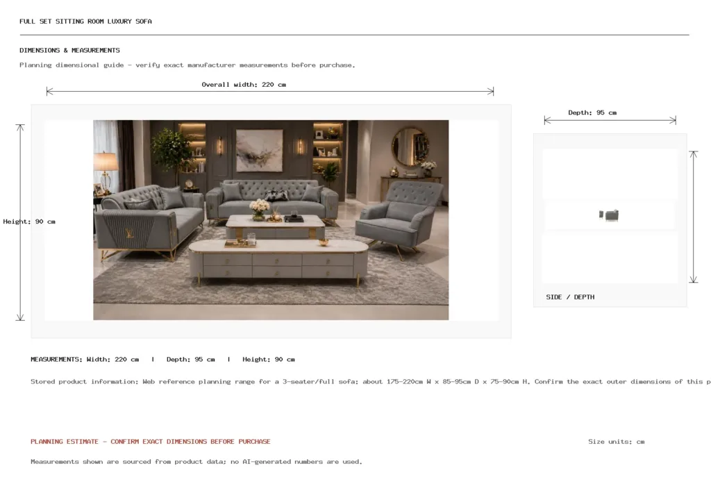 Full Set Sitting Room Luxury Sofa Dimension