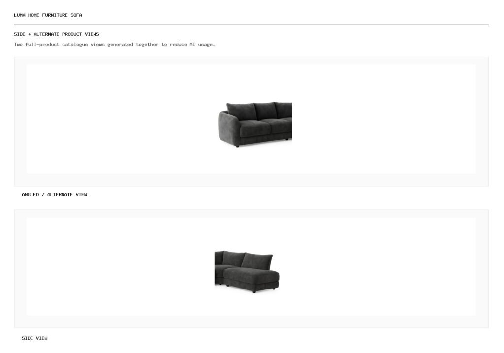 SA Home Furniture Sofa angled alternate and side product views