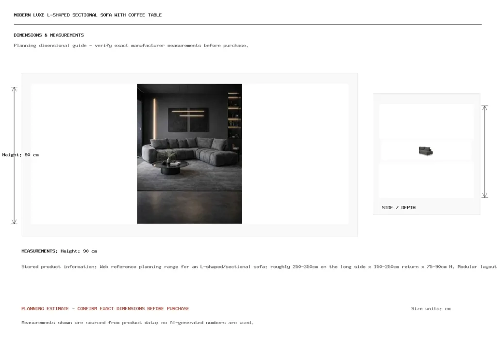Modern Luxe L-Shaped Sectional Sofa with Coffee Table Dimension