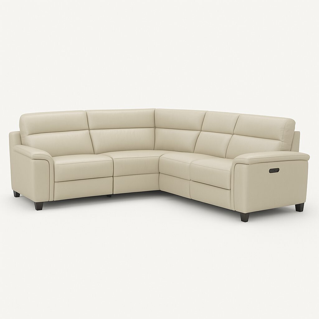 Elite Comfort Cream Leather Reclining Sectional with Console & Coffee Table Rear