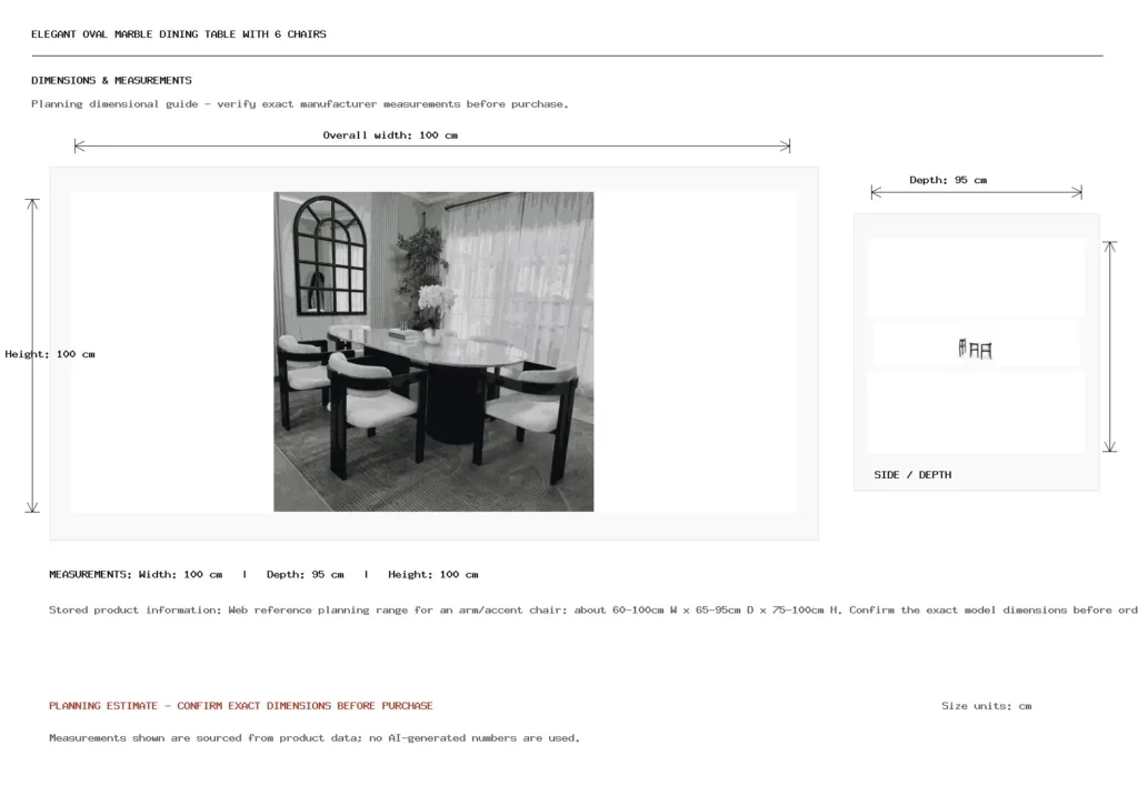 Elegant Oval Marble Dining Table with 6 Chairs Dimension