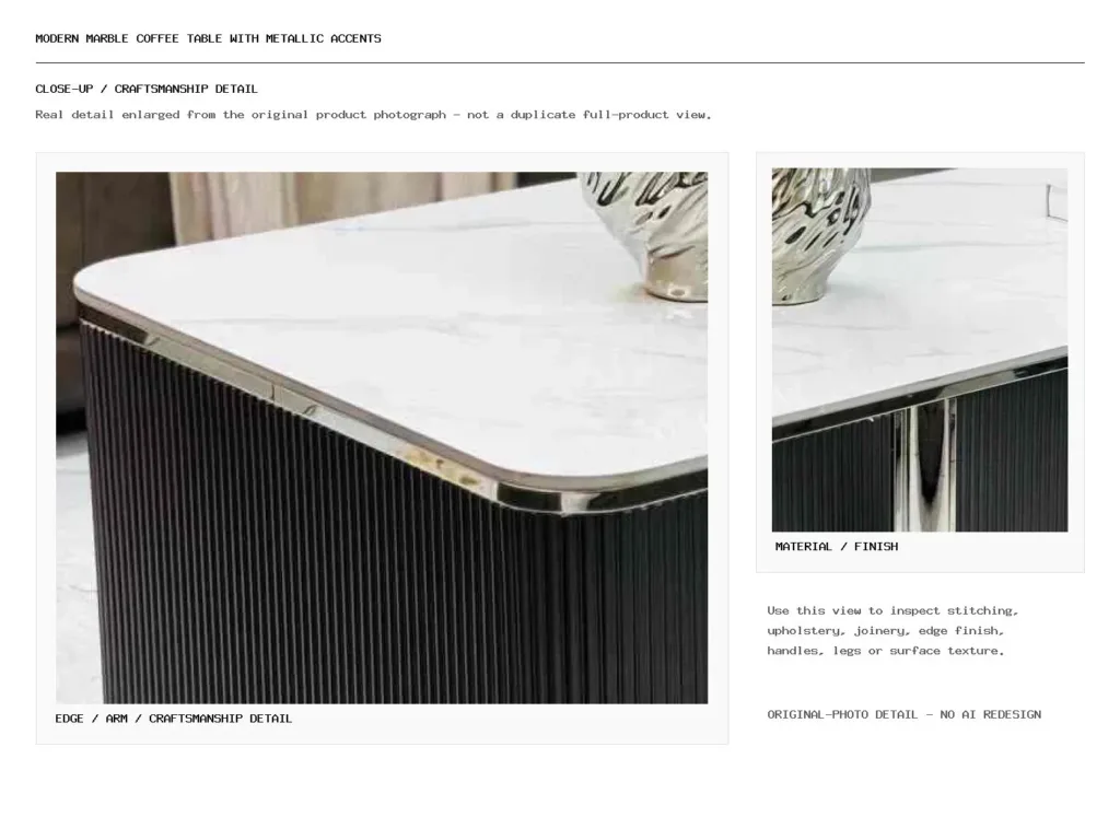 Modern Marble Coffee Table with Metallic Accents Closeup