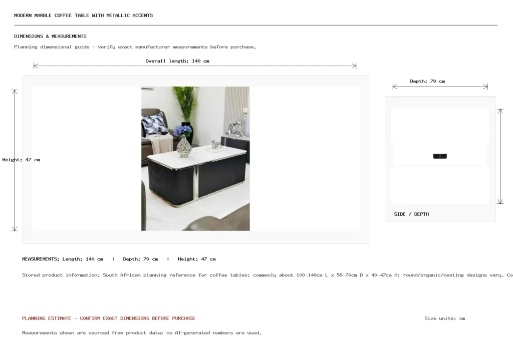 Modern Marble Coffee Table with Metallic Accents Dimension