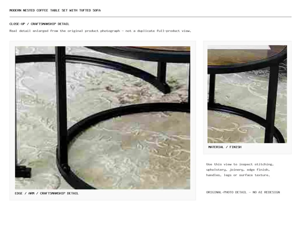 Modern Nested Coffee Table Set with Tufted Sofa Closeup