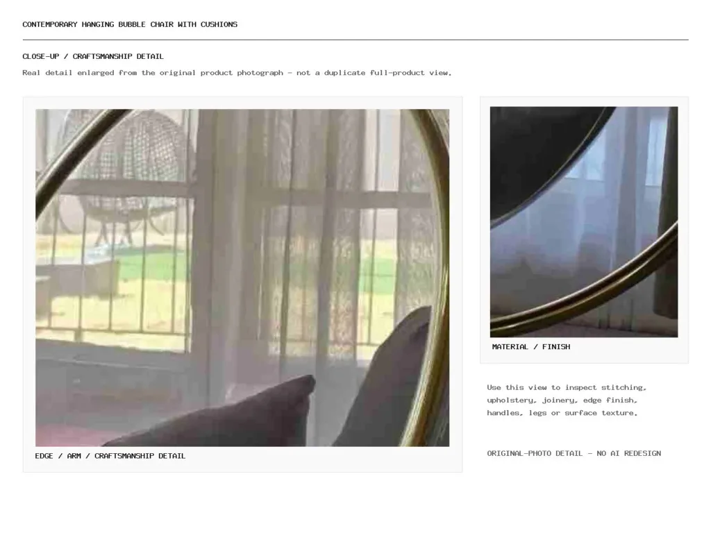 Contemporary Hanging Bubble Chair with Cushions Closeup