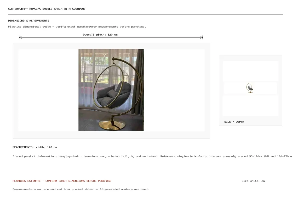 Contemporary Hanging Bubble Chair with Cushions Dimension