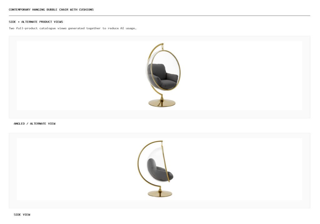Contemporary Hanging Bubble Chair with Cushions angled alternate and side product views